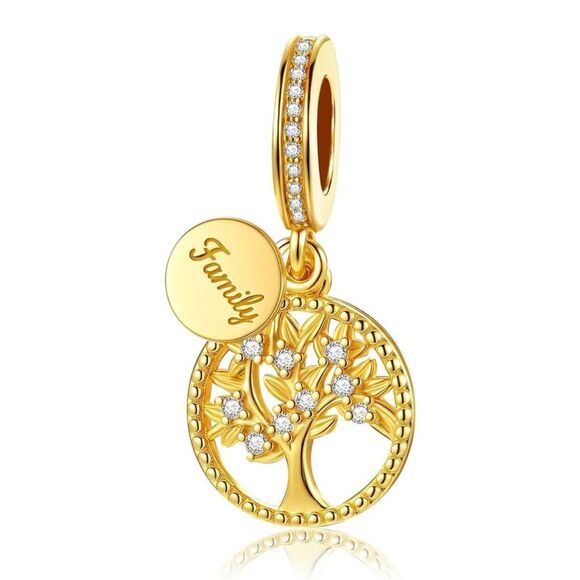 Jewelry - 14k Yellow Gold Sterling Silver Family Charm | Family Tree | Pandora Fit
